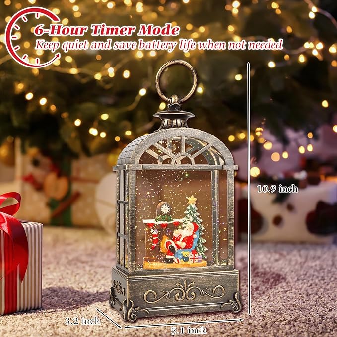 Christmas Snow Globes Lantern,Musical Snow Globe,Christmas Decorations Indoor for Home,Battery Or USB Powered,with 6 Hour Timer,Christmas Lantern for Festival Decoration,Santa Claus