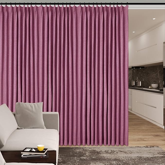 100% Blackout Linen Textured Drapes for Bedroom Pinch Pleated Curtains for Track System Portable Drapery for Sliding Glass Door/Storage/Space Room Divider, 70" Wx96 L, 1 PC, Lilac