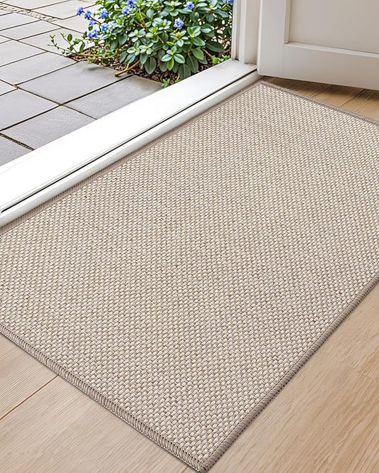 Color&Geometry Front Door Mat Indoor 32"x48", Ultra Non Slip Rubber Backed Dirt Trapper, Low Profile Thin washable, Easy Clean Entry Entryway Rug Door Mat Indoor Entrance, Khaki (Rolled-up NO Creases)