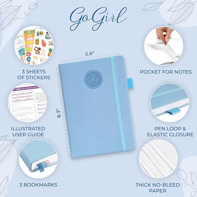 GoGirl Food Journal & Wellness Planner –– Diet & Fitness Diary – Nutrition Journal with Meal, Exercise & Weigh Loss Tracker, A5 (Periwinkle)