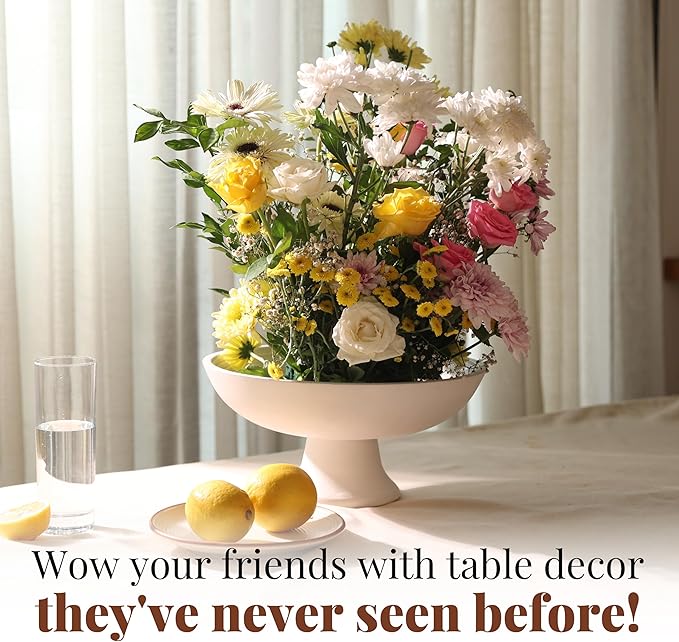 Folkulture Wooden Fruit Bowl for Kitchen Counter | 12" Large Premium Eco Friendly Banana Fruit Basket for Kitchen | White Wood Bowl with Holder, Pedestal for Table Decor, Centerpiece for Dining Table