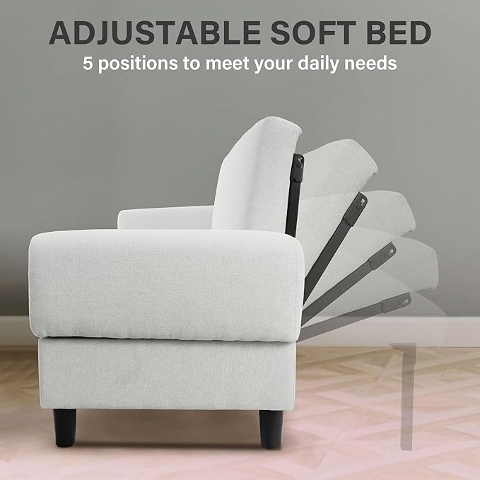 Convertible Futon Sofa Bed, 80.7" Adjustable Sleeper Sofa with Storage, 3-Seater Couch, 5-Position Reclining Back, 7" Thick Cushion, Twin Size Sofa for Small Spaces, Living Room, Bedroom, Dorm, Office