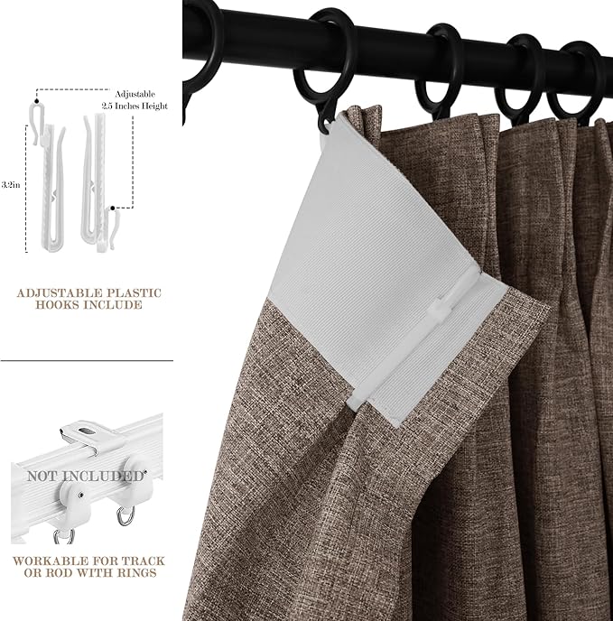 120" Wx108 L Linen Room Divider Drapes for Doorway/Glass Window/Sliding Door/Patio, Extra Wide Pinch Pleated Full Blackout Curtains for Girls Boys Teen Kids Room, 1 Panel, Light Brown