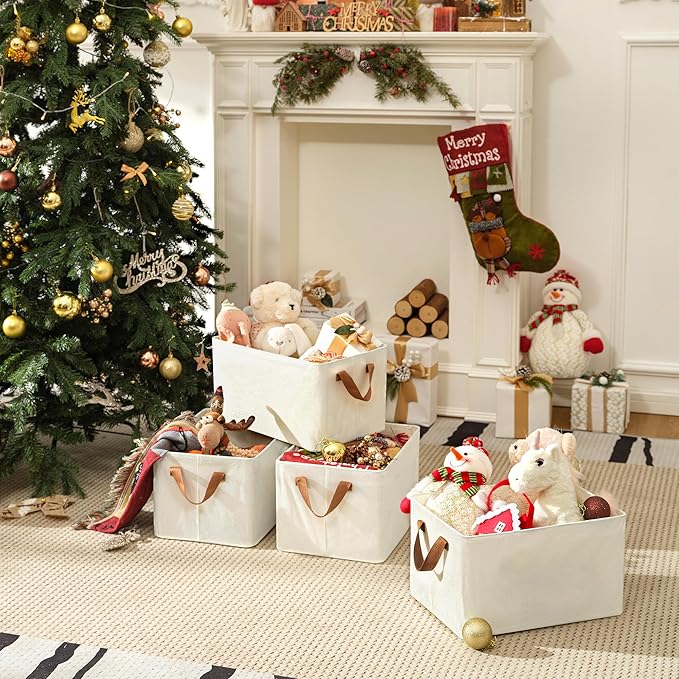 GRANNY SAYS Storage Baskets for Shelves, Closet Organizer Bins, Clothes Storage Bins with Metal Frame, Large Baskets for Organizing and Storage, Collapsible, Ivory, 2-Pack