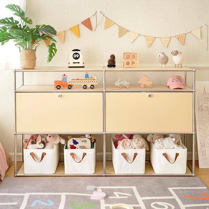 GRANNY SAYS Closet Storage Baskets, Collapsible Fabric Storage Bins with Metal Frame, Clothes Organizer Bins, Large Baskets for Shelves, Ivory, 4-Pack