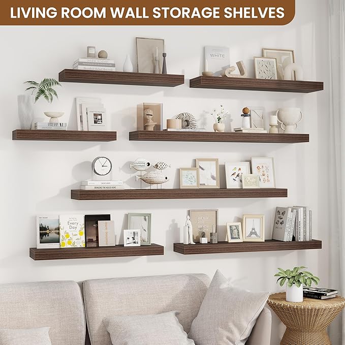 fuqing Floating Shelves for Wall, Bathroom Shelf Wall Mounted for Storage, Shelves with Invisible Bracket for Bedroom, Kitchen, Living Room, Farmhouse Small Book Shelf, 40 Inch Set of 2, Walnut