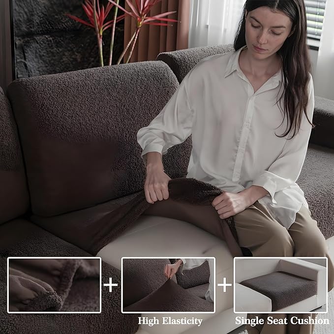 Couch Cushion Covers for Sectional Sofa, Stretch Soft Sofa Slipcovers Washable Wear-Resistant Universal Furniture Protector for Living Room(1 Piece Armrest Cover, Brown)