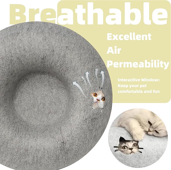 Donut Cat Tunnel Bed Peekaboo Cat Cave for Large Cats Up to 30 Lbs, Kitty Interactive Playing Tent House for Multiple Cats,Detachable,Scratch Resistant (Light Gray, Medium - 20 Inch Diameter)