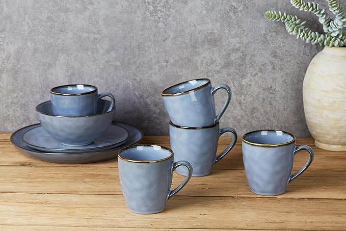 famiware Coffee Mugs Set of 4, Ocean Round 11.5oz Coffee Cup Set with Handle for Cocoa, Milk, Hot Chocolate, Tea or Water, Stoneware Cups for Kitchen, Reactive Glaze, Microwave Dishwasher Safe, Blue