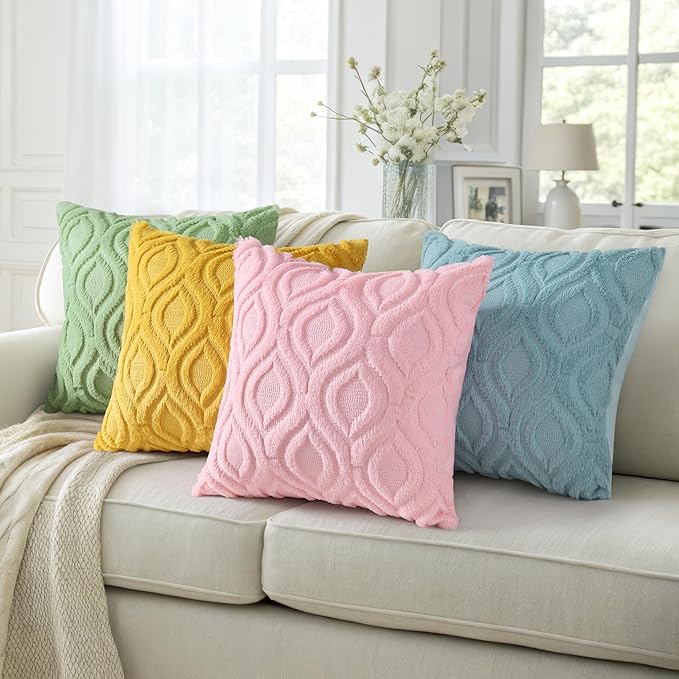 decorUhome Throw Pillow Covers 24x24 Inch Set of 2, Soft Plush Decorative Faux Fur Light Pink Solid Couch Pillow Covers, Accent Farmhouse Neutral Square Euro Pillow Cases for Sofa Bed Living Room