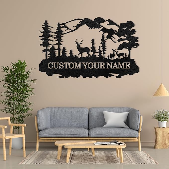 Custom Deer Metal Cabin Sign, Rustic Deer Wall Decor, Last Name Signs for Home, Custom Signs Outdoor Metal, Metal Wall Art, Hunting Decor, Hunter Gifts, Mountain Cabin Decor, Porch Sign
