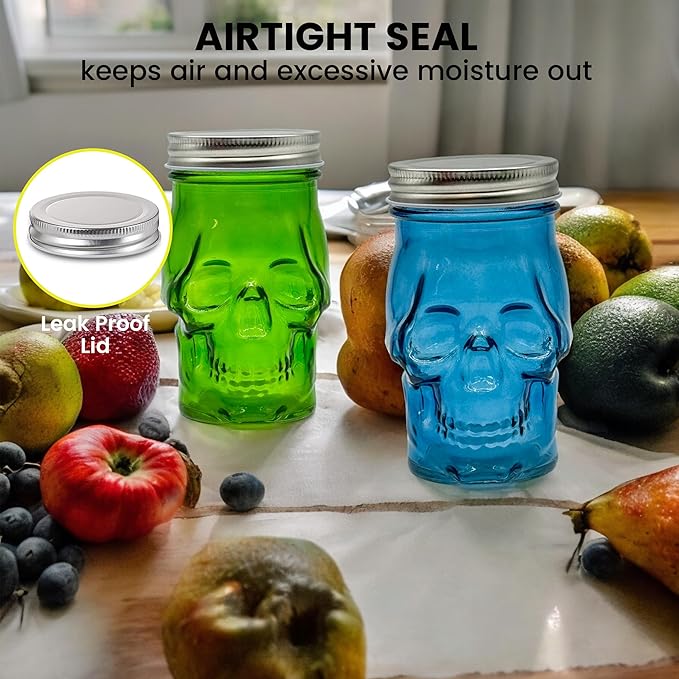 Generic 14 oz Colorful Skull Glass Mason Jar – Mix & Match 7 Vibrant Colors, Large & Durable! (Red)