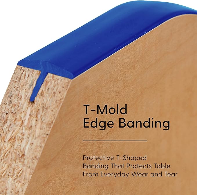 Factory Direct Partners FDP Rectangle Activity School and Classroom Kids Table (24 x 72 inch), Chunky Toddler Legs, Adjustable Table Height 15-24 inches - Maple Top and Blue Edge