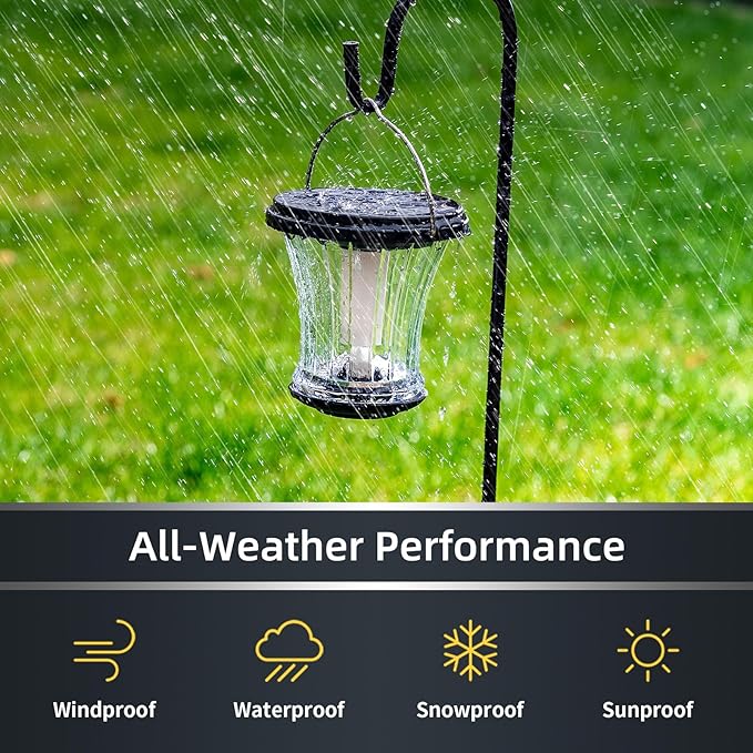 Glass Solar Lantern Outdoor Lights Waterproof, Flickering Flame Solar Lights with Modular Design, Auto On/Off Decorative Hanging Lanterns for Patio Garden Pathway Camping Deck Yard (2 Pack)