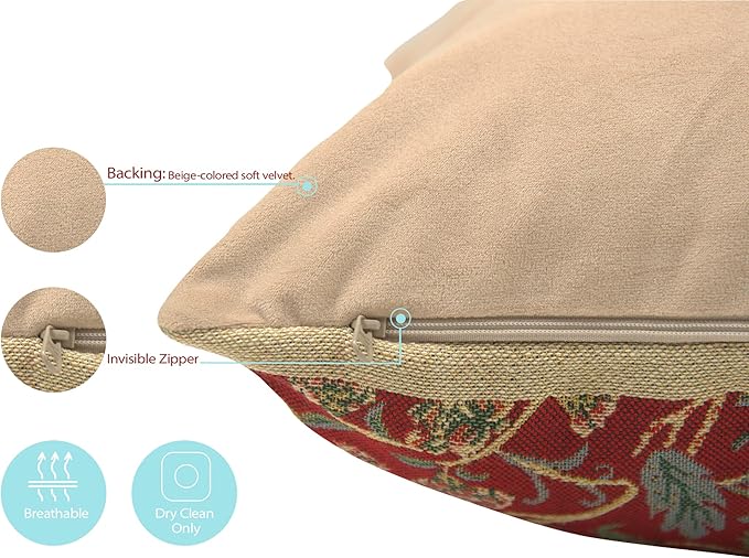 Charlotte Home Furnishings Throw Pillow Covers 16x16 in, Red Strawberry Decorative Couch Pillow Covers, Boho European Tapestry Cushion Cases, Living Room Cozy Home Decor, Jacquard Woven Soft Cotton