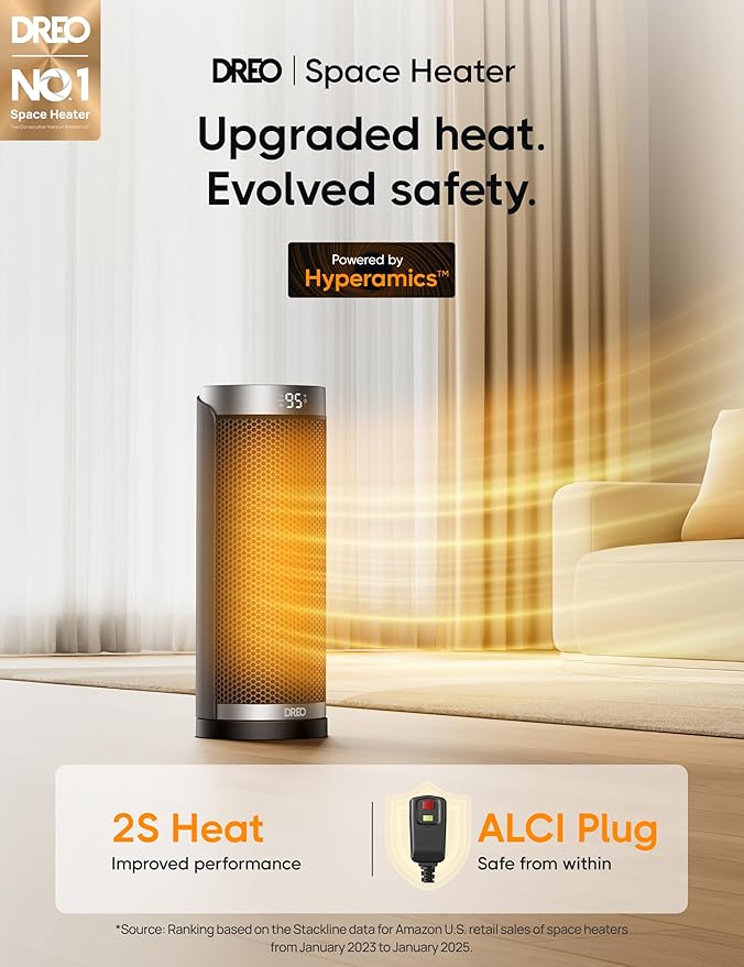Dreo Space Heater for Bathroom and Indoor, 70°Oscillating, 5 Modes, Remote for Home Bedroom, 12H Timer, with ALCI Safety Plug