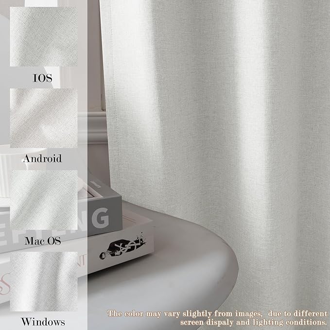 Extra Wide 100% Blackout Linen Textured Curtains - Room Dividers, W200 x L96 (1 Panel), Pinch Pleat Drapes for Living Room, Full Light Block Out Drapery for Sliding Door, Greyish White