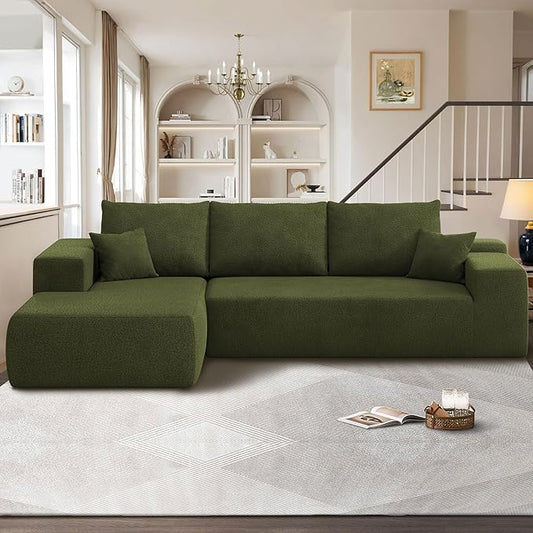 104" Cloud Sectional Couches for Living Room,L Shaped Boneless Couch in A Box,Sleeper Sofa with Comfy Chaise No Assembly Required,Green