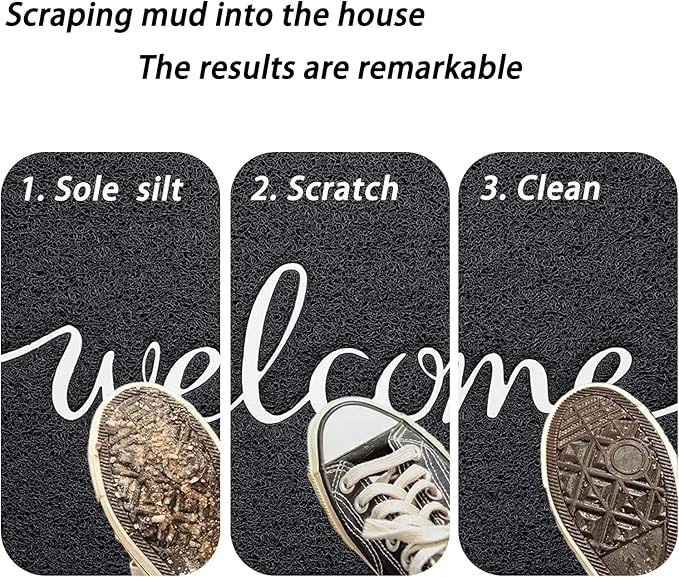 Door mat, Outdoor Indoor Welcome mat, Durable Non-Slip Easy to Clean Front Doormat, Entrance Rectangular Doormat, for high Traffic Areas (30" x 17.5", Black)