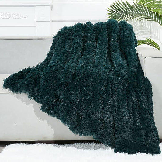GONAAP Fuzzy Faux Fur Throw Blanket Dark Teal Super Soft Cozy Plush Fuzzy Shaggy Blanket for Couch Sofa Bed (Dark Teal, Throw(50"x60"))