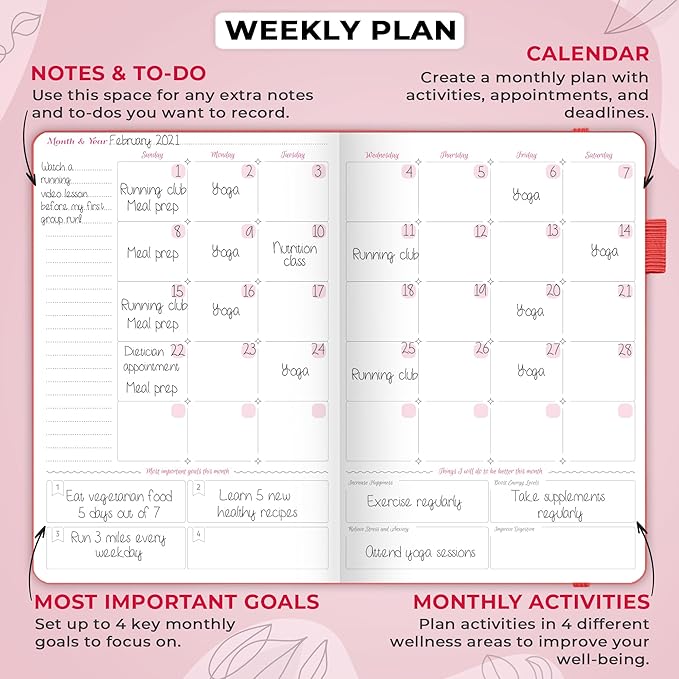 GoGirl Food Journal & Wellness Planner –– Diet & Fitness Diary – Nutrition Journal with Meal, Exercise & Weigh Loss Tracker, A5 (Maroon)