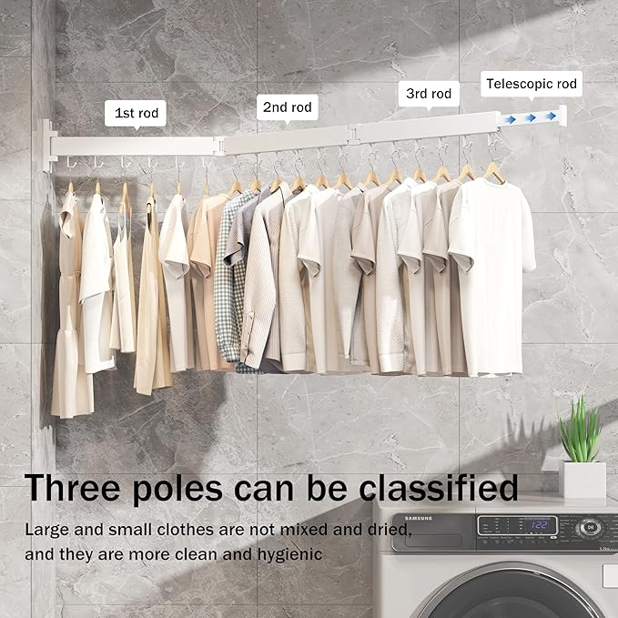 Clothes Drying Rack Wall Mounted,Drying Rack Clothing,Laundry Drying Rack Wall Mount,Collapsible Drying Racks for Laundry,Retractable,Foldable,Clothes Hanger Rack,Clothes Dryer Rack,White Color