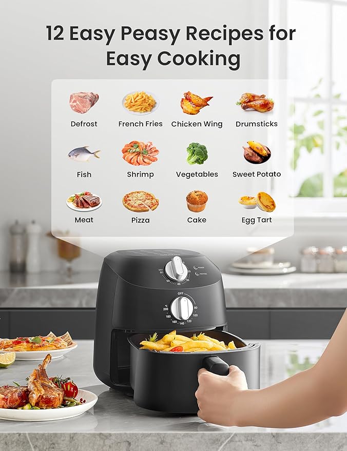 COMFEE' Compact 2.1 Quart Air Fryer with 12 Menu Options, Adjustable Timer & Temperature Control 180-400 degrees F, Dishwasher-Safe Nonstick Fry Basket with Stainless Steel Finish