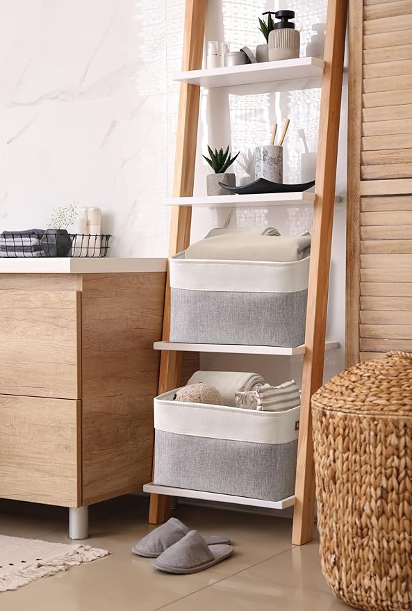 DECOMOMO Storage Baskets for Shelves - Fabric Closet Organizers and Storage Bins, Perfect Baskets for Organizing Closet Toys Nursery (Grey and White, XL - 3 Pack)