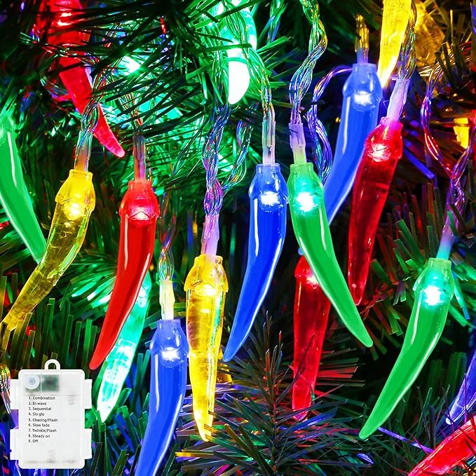 Chili Pepper String Lights, 40 LED 21Ft Chili Pepper Fairy Lights Battery Operated for Indoor Outdoor Garden Pool Birthday Mexican Party Wedding Christmas Summer Tropical Decor