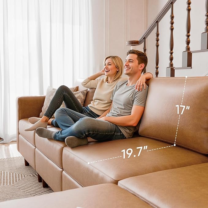 Faux Leather Single Sofa with Storage Ottoman, Modern Accent Chair Deep Seat Large Reading Armchair, Chaise Lounge Chair for Living Room Bedroom Office Brown