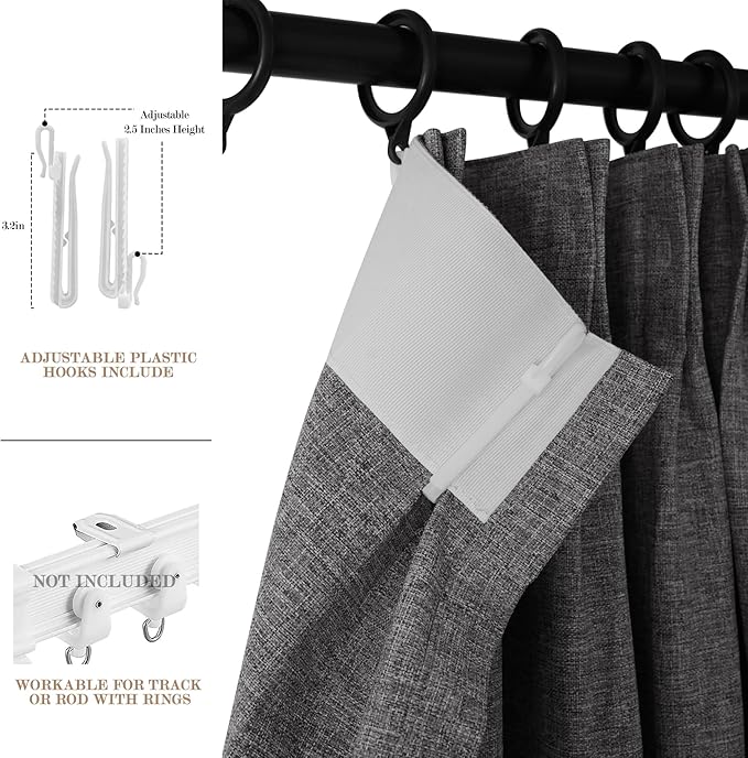 Room Divider Curtains Screen Partitions, Linen Look 100% Blackout Drapery 84 Inches Long, 120" Wide Pinch Pleated Window Drapes, Privacy Protecting, Light Blocking, (1 PC, Natural Grey)