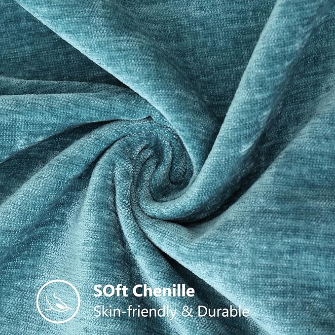 decorUhome Chenille Soft Throw Pillow Covers 16x16 Set of 2, Farmhouse Velvet Neutral Decorative Euro Pillow Covers with Stitched Edge for Couch Sofa Bed Home Decor, Teal