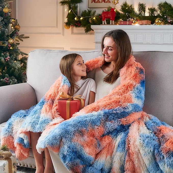 GONAAP Fuzzy Faux Fur Throw Blanket Queen Size Tie-dye Sunset Super Soft Cozy Plush Fuzzy Shaggy Blanket for Couch Sofa Bed (Tie-dye Sunset, Queen(90"x90"))