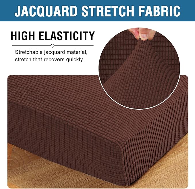 H.VERSAILTEX Super Stretch Individual Seat Cushion Covers Sofa Covers Couch Slipcover Sets Thick Jacquard Textured Twill Fabric (3 Piece Sofa Cushion Covers, Burnt Brick)
