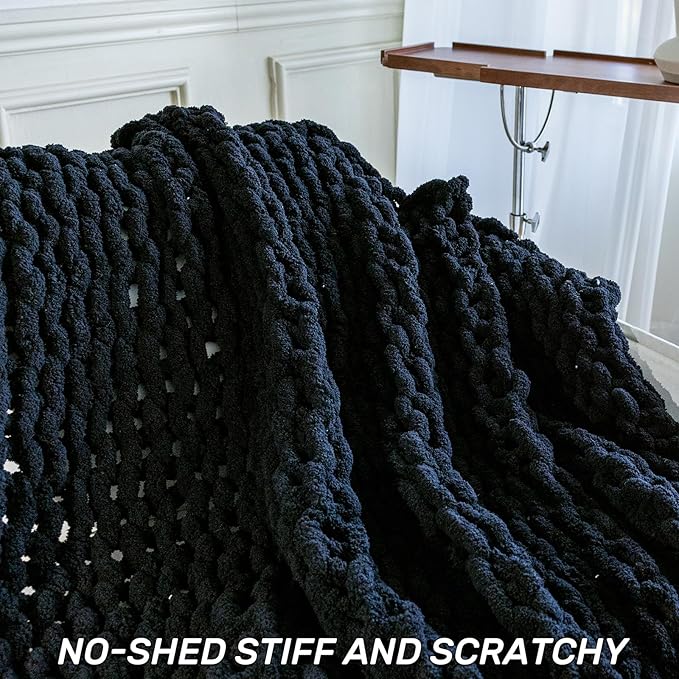Chunky Knit Blanket - Luxury Soft Cozy 50 * 60 Throw Blanket,100% Woven Blanket Rope Knot Throw Blanket for Couch, Sofa, Home Decor, Gift - Machine Washable（Black）