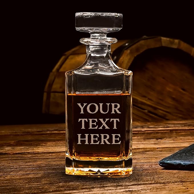Gifts Inscribed Custom Text Whiskey Decanter Bottle (750 ml) - Personalized Font Glass Liquor Decanter Set - Customized Glassware - Engraved Whisky Glassware Gift for Wedding Anniversary Birthday Dad