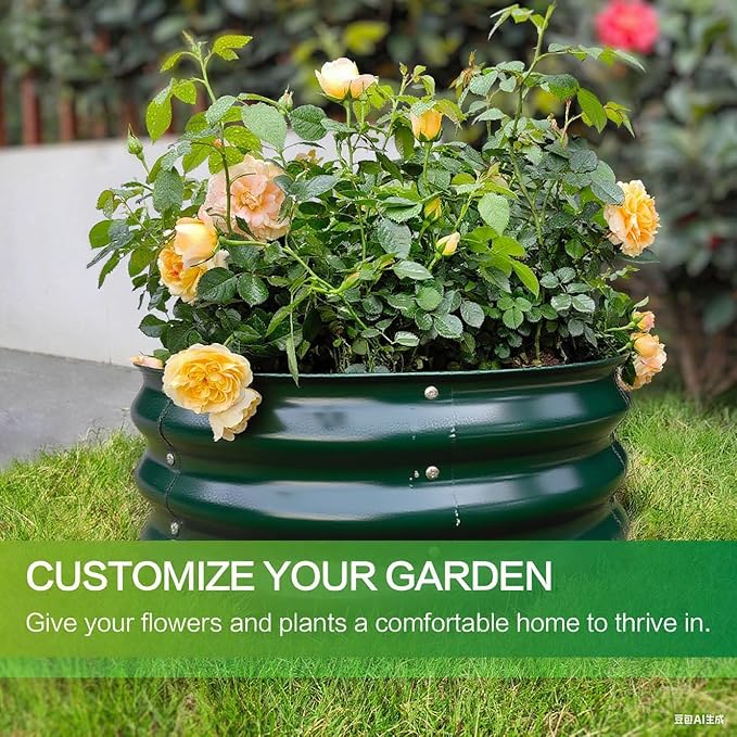 GARDMAX 2 Pack 2x2x1FT Galvanized Round Raised Garden Bed Kit, Metal Planter Boxes Outdoor with Easy Assembly, Large Garden Bed for Vegetables, Fruits, Flower, Herbs Dark Green