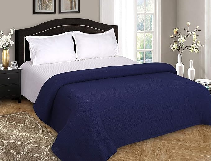 Elvana Home 100% Cotton Bed Blanket, Breathable Bed Blanket Queen Size, Cotton Thermal Blankets Queen, Perfect for Layering Any Bed for All Season, Navy Blue