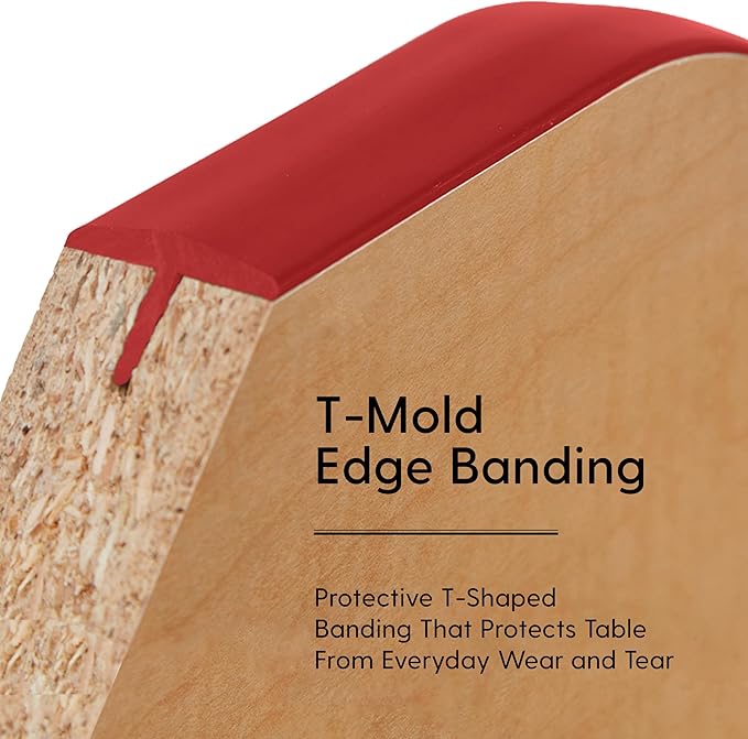 FDP Rectangle Activity School and Classroom Kids Table (24 x 60 inch), Chunky Toddler Legs, Adjustable Height 15-24 inches - Maple Top and Red Edge