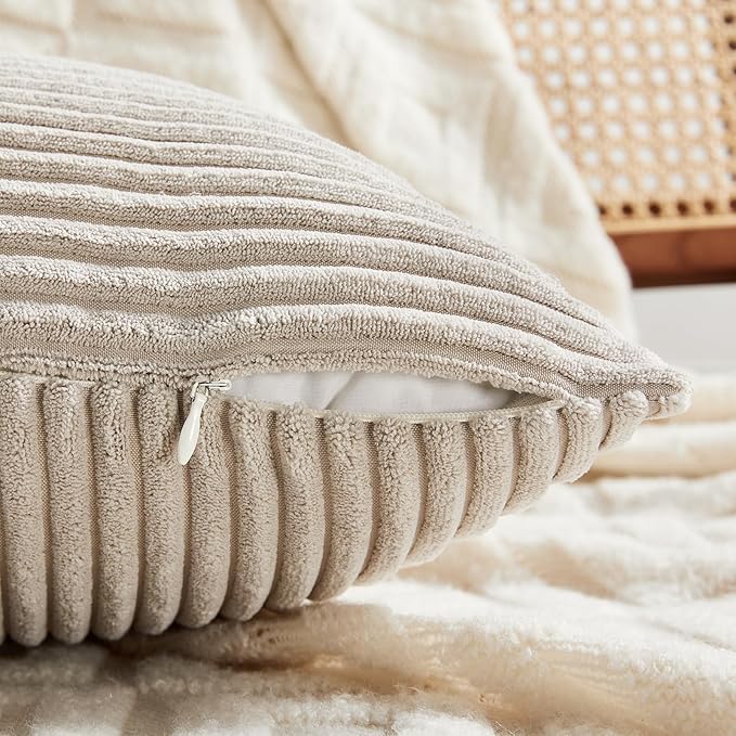 Fancy Homi 2 Packs Neutral Taupe Samll Decorative Throw Pillow Covers 14x14 Inch with for Couch Bed Sofa, Rustic Farmhouse Boho Home Decor, Soft Corss Patchwork Corduroy Square Cushion Case 35x35 cm