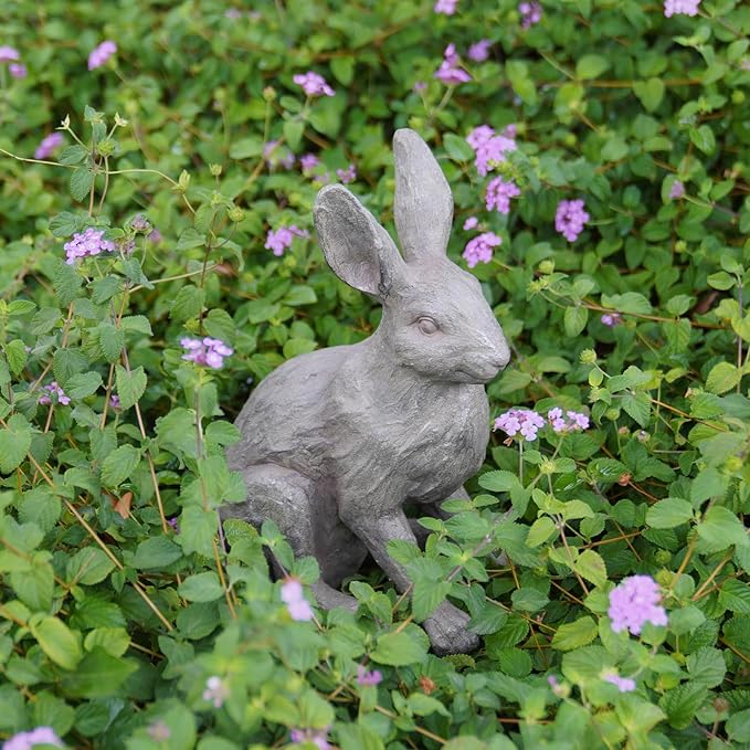 DiliComing Grey Resin Rabbit Garden Statue - Large Garden Statues for Home Yard Decor Garden Statues for Outside Balcony Bunny Decor for Garden Gifts 9 × 5 × 12 Inch