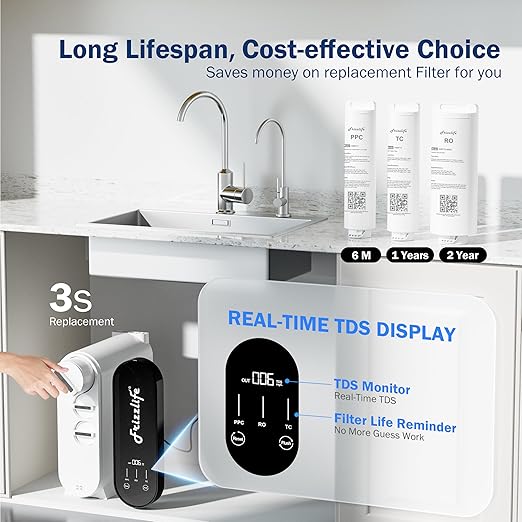 Frizzlife RO Reverse Osmosis Water Filtration System - 600 GPD Fast Flow Under Sink RO Water Filter, Tankless, Reduces TDS, 11 Stage, 2:1 Pure to Drain, Compact, BPA Free, PX600