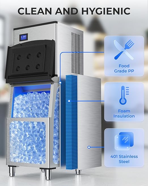 Commercial Ice Maker Machine 400 LBS/24H, Undercounter Large Ice Makers 250 LBS Storage Bin and 156 Ice Trays, Icemaker Machine with Touch Screen, Self-Cleaning for Bar/Cafe/Restaurant