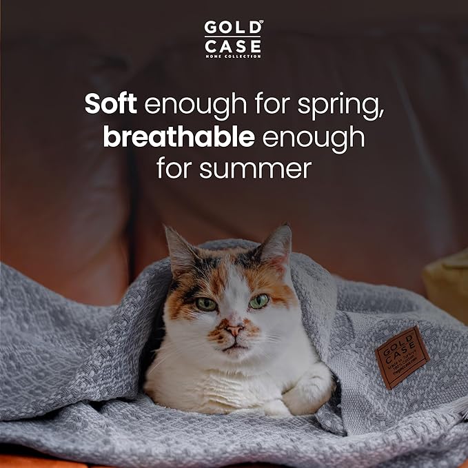 Gold Case Throw Blanket for Couch – 100% Recycled Turkish Cotton Blankets & Throws – Elegant Decorative Throw Blankets for Living Room Sofa – Woven Throws for Couch – Retro Beige – 50x60