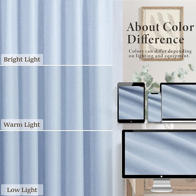 DANCURTON 108 Inch Curtains 2 Panel Set Light Blue Linen Floor to Ceiling Darkening Extra Long Living Room Curtains 108 Inches Long Insulated Thermal Drapes for Summer Heat Blocking Patio Sliding Door