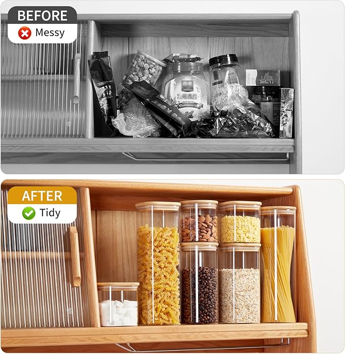 Glass Food Storage Jars with Lids[Set of 5], Perfect for Pasta, Cookies, Nuts, Coffee, Cereal, Flour, and More, Organize Your Kitchen and Pantry with these BPA-Free Glass Canisters