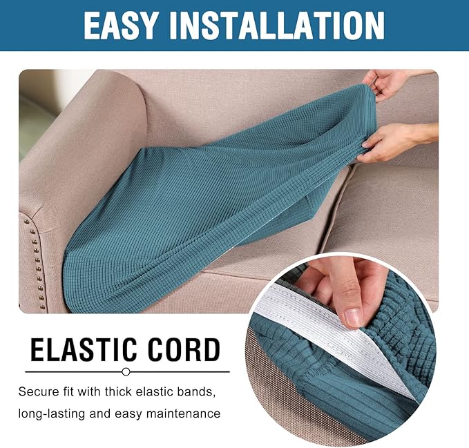 H.VERSAILTEX Super Stretch Individual Seat Cushion Covers Sofa Covers Couch Cushion Covers Slipcover Sets Thick Jacquard Textured Twill Fabric (2 Piece Large Sofa Cushion Covers, Storm Blue)