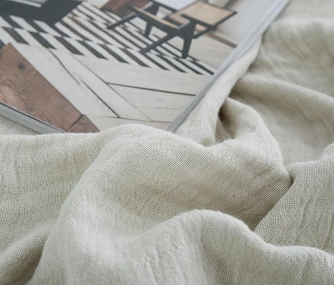 100% Cotton Muslin Throw Blanket for Bed, Couch, Small, Decorative, Soft, Pre-Washed, Breathable and Lightweight Gauze Blanket with Fringes, Suitable for All Seasons, Linen Grey, 50"x60"