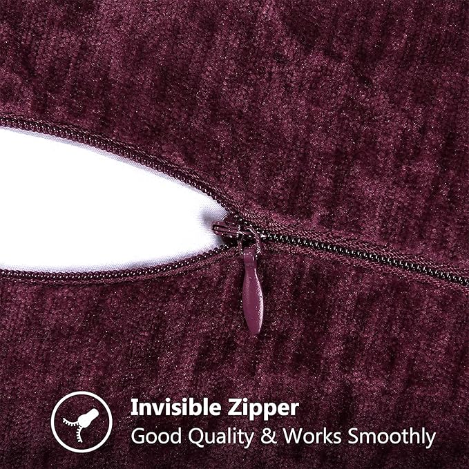 decorUhome Chenille Soft Throw Pillow Covers 22x22 Set of 2, Farmhouse Velvet Neutral Decorative Euro Pillow Covers with Stitched Edge for Couch Sofa Bed Home Decor, Rhododendron