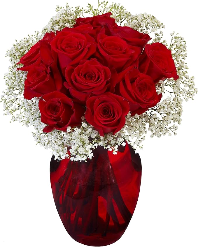 Floral Supply Online - 8" Rose Vase and Flower Guide Booklet - Decorative Glass Flower Vase for Floral Arrangements, Weddings, Home Decor or Office. (Red)